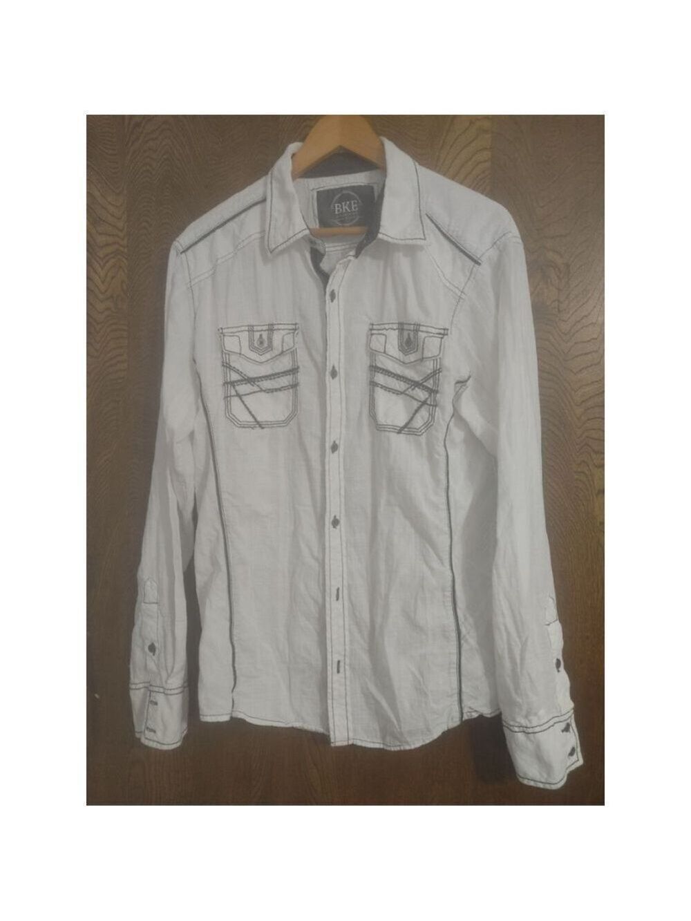Men's BKE Athletic Western Button Down Shirt Size L White